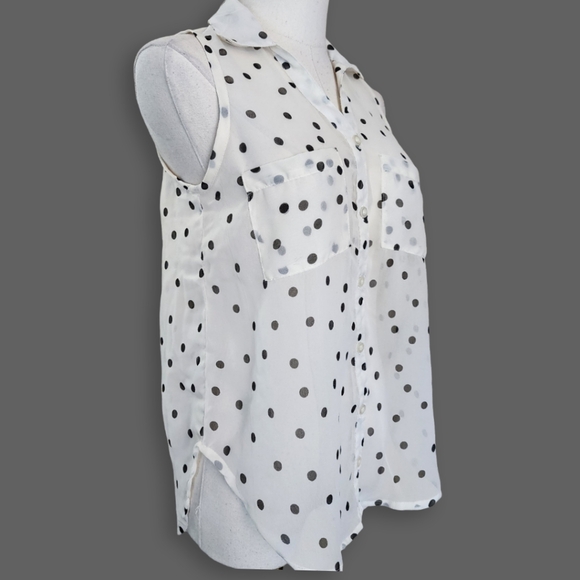Cream/Black Polka-Dot Button-Down Shirt, Women's S - Picture 1 of 7